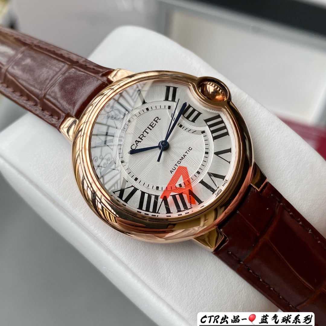 Rosegold 316L Steel - Wine Red Leather - Automatic - 42mm