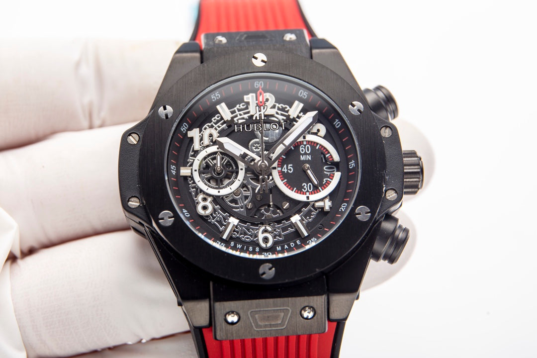 Chronograph -Black 316 Steel - Red Rubber - Quartz - 45mm