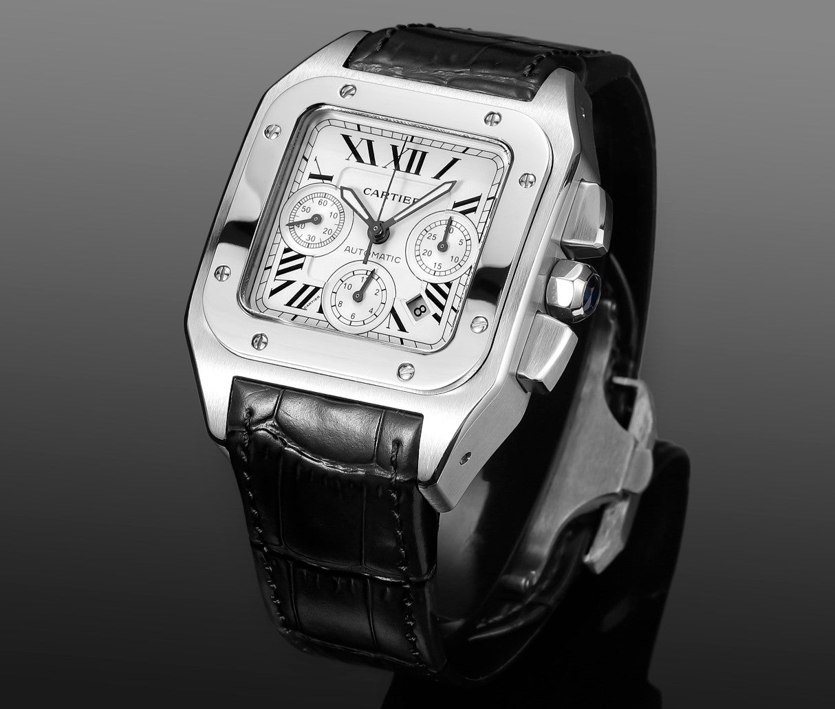 Chronograph - White 316L Steel - Black Leather - Automatic - 42mm