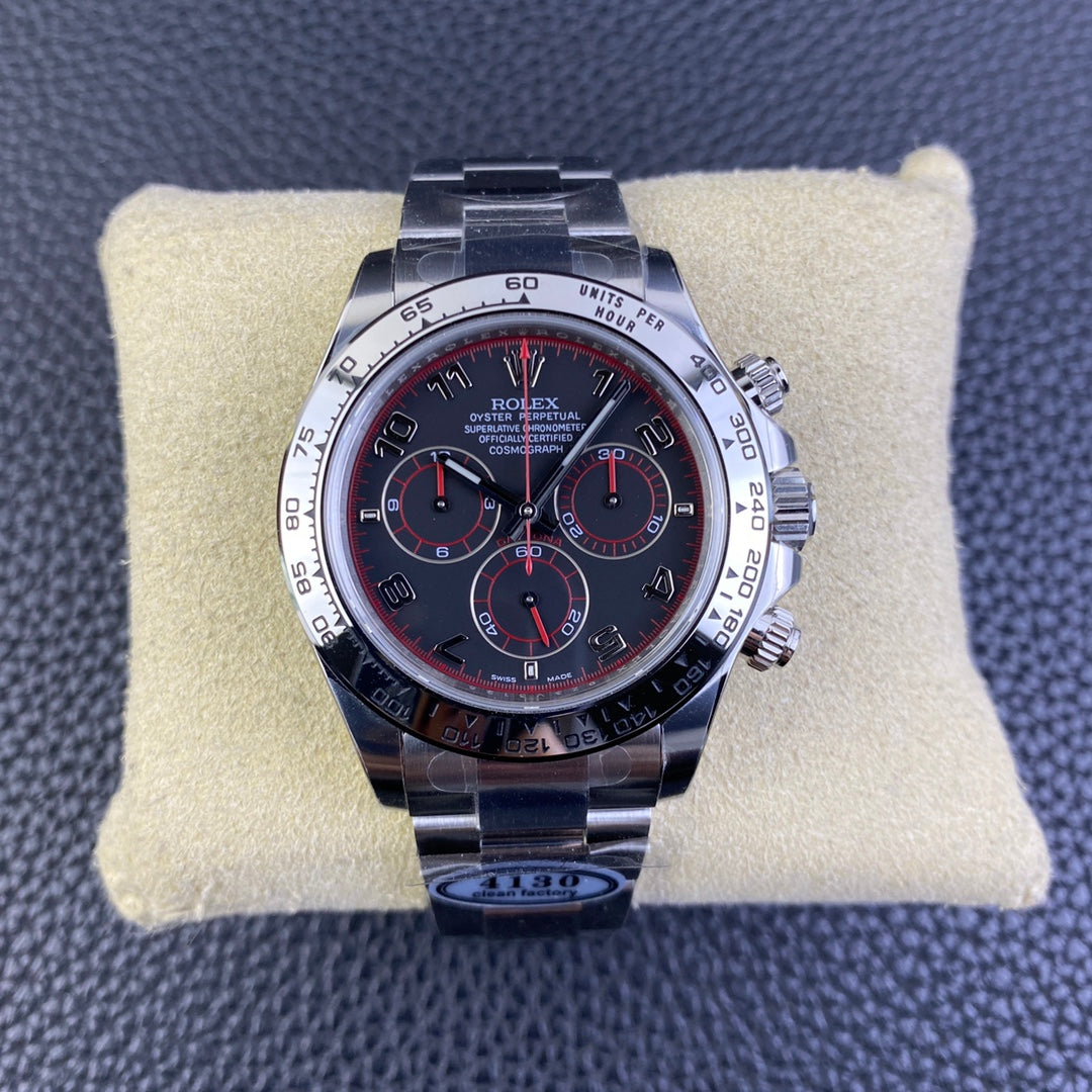 Chronograph -C-Factory -Black Red Steel- Silver  904L Steel- Automatic - 40mm