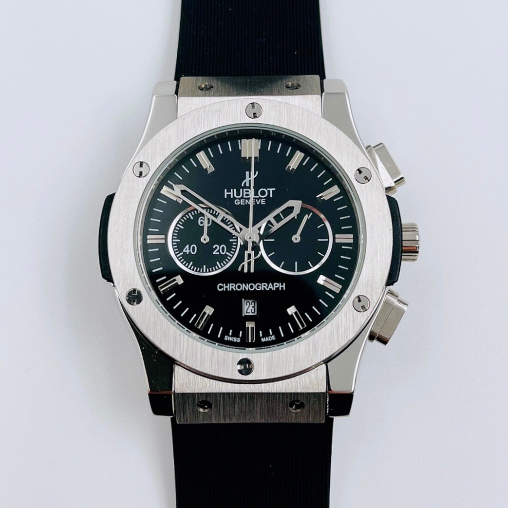 Chronograph -Black - White 904L Steel - Black Rubber - Quartz - 41mm