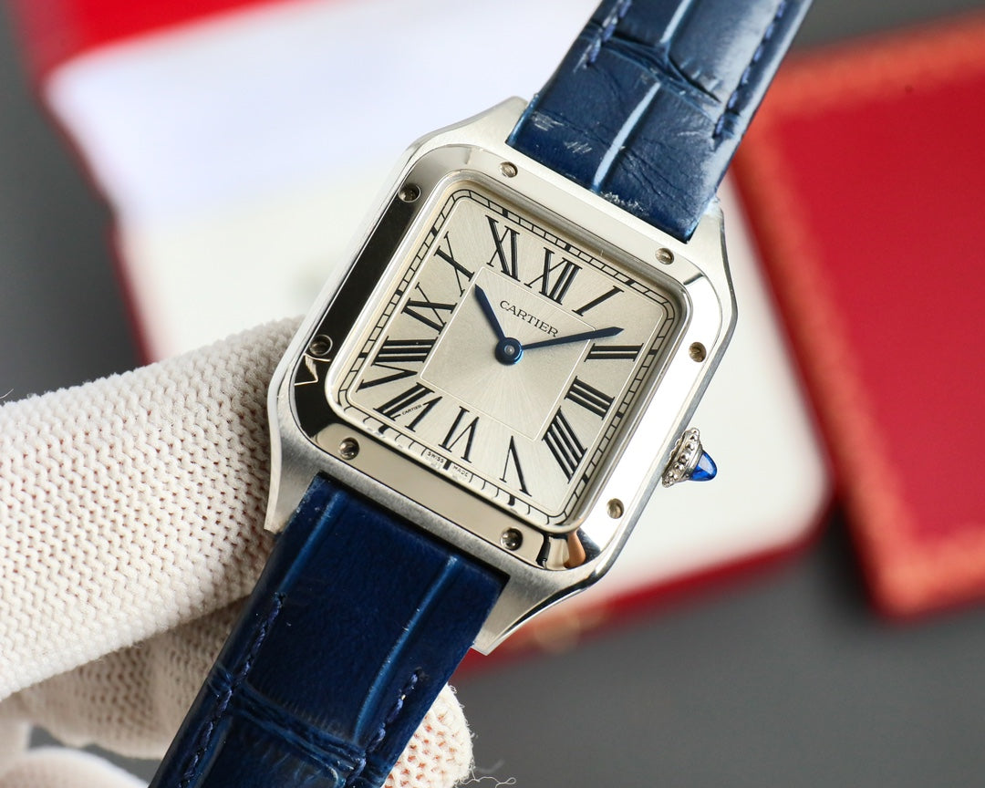 Silver 316L Steel - Blue Leather - Automatic - 42mm