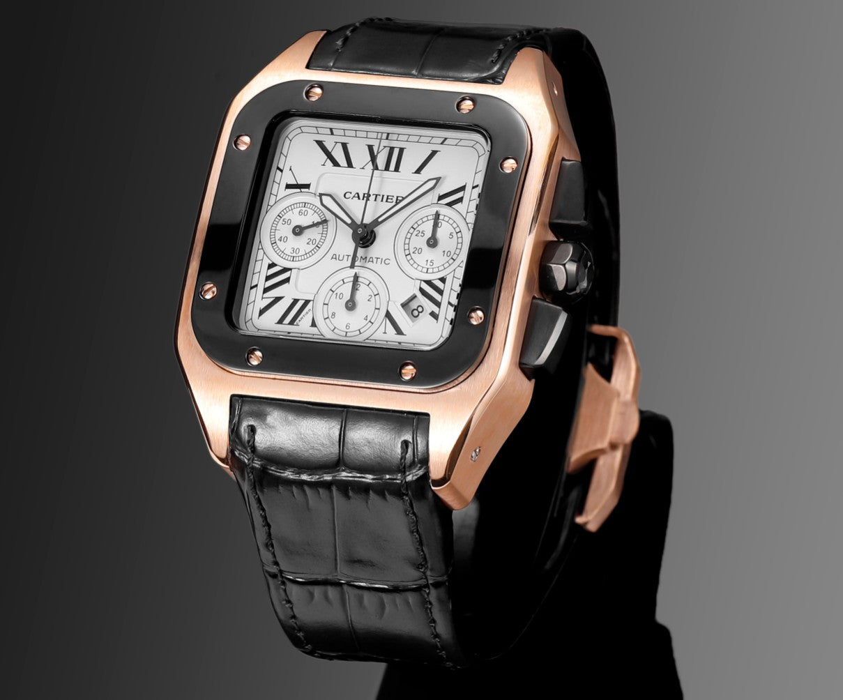 Chronograph - Black Rosegold 316L Steel - Black Leather - Automatic - 42mm