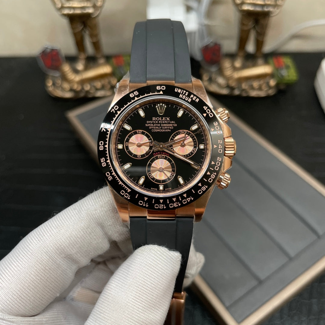 Chronograph -C-Factory -Black Rosegold - Black Rubber- Automatic - 40mm