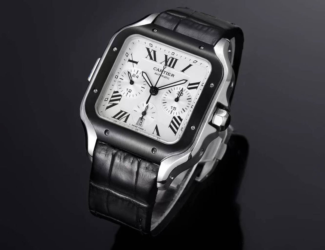 Chronograph - White 316L Steel - Black Leather - Automatic - 42mm