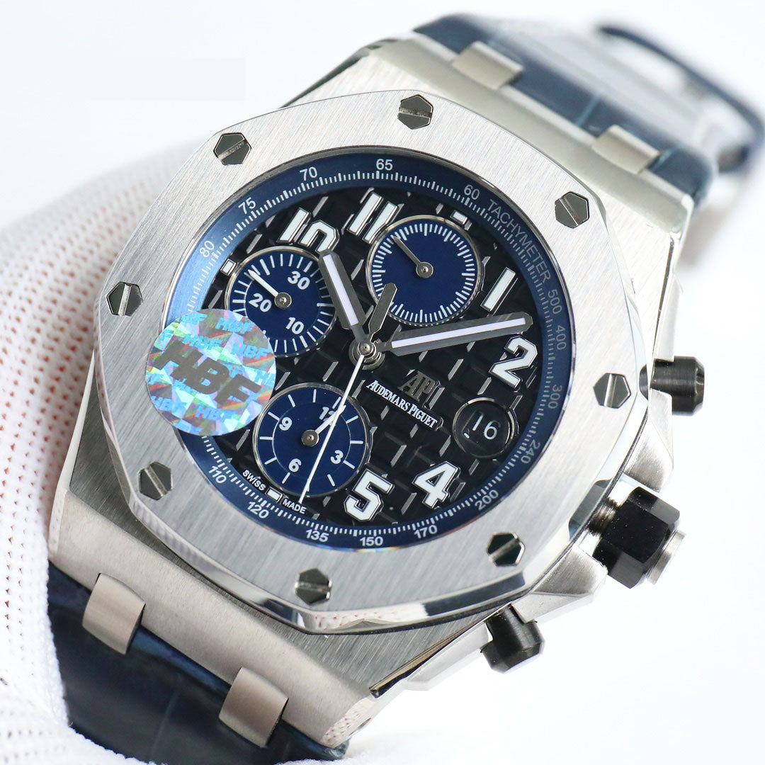 Blue Black - 904L Steel - Blue Leather -QUARTZ- 42mm