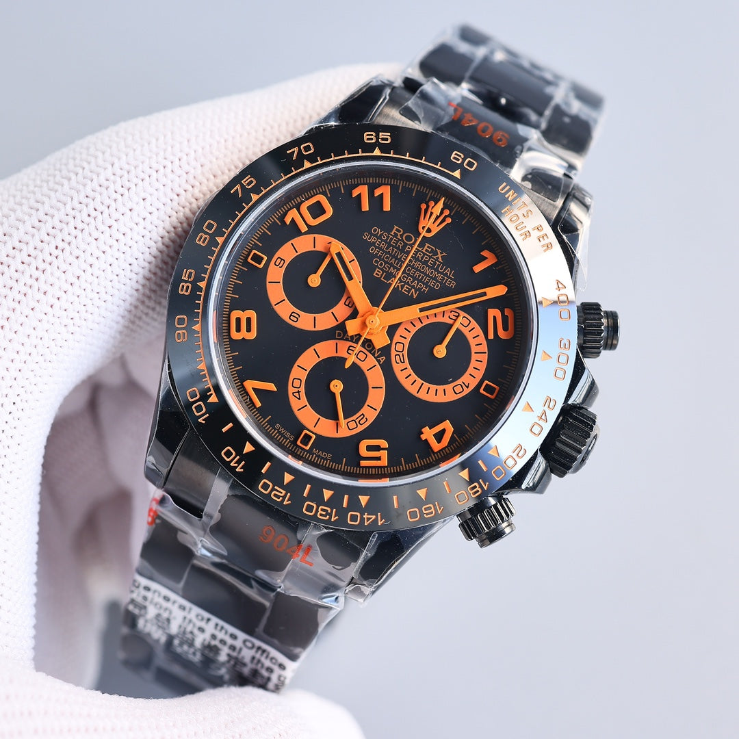 Chronograph -Black Orange - Black 904L Steel- Automatic - 40mm