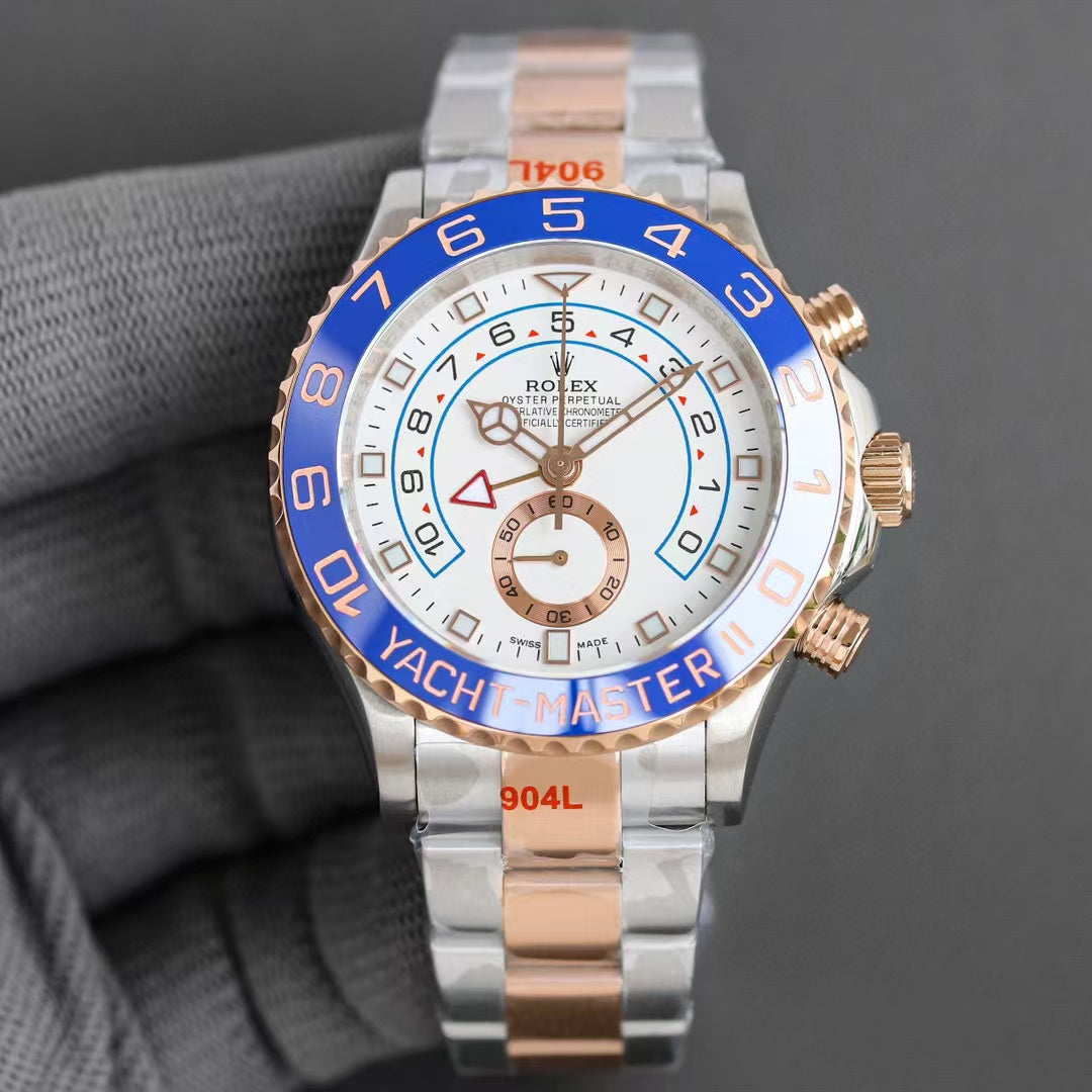 TOP- Chronograph- Rosegold White - Blue White Steel 904L- Autumatic -44mm