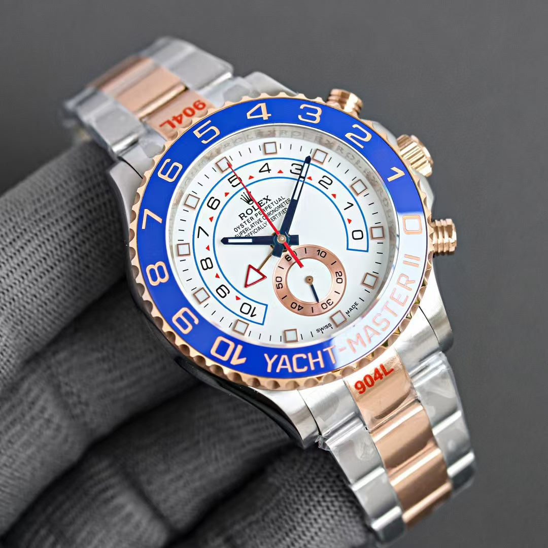 TOP- Chronograph- Rosegold White - Blue White Steel 904L- Autumatic -44mm