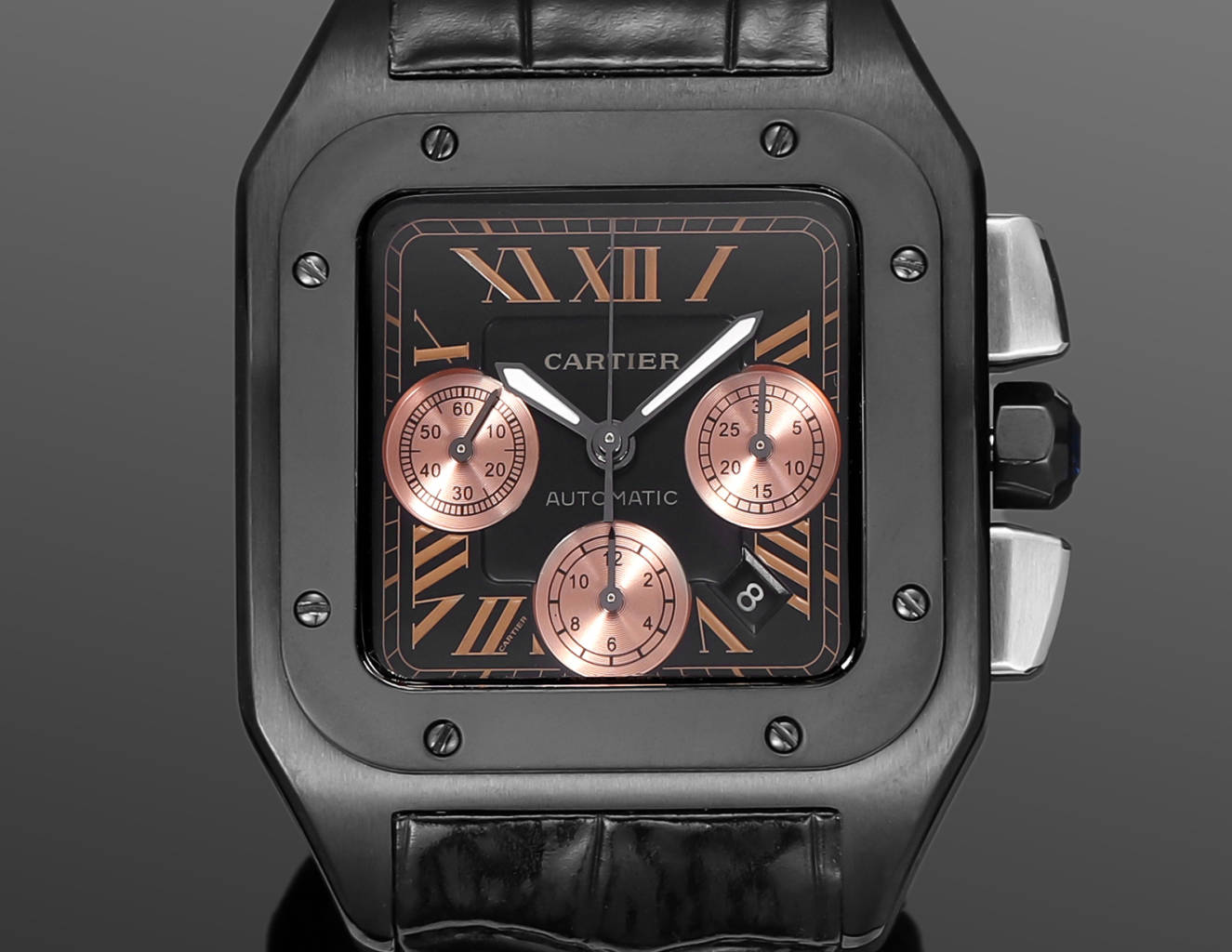 Chronograph - Black Rosegold 316L Steel - Black Leather - Automatic - 42mm