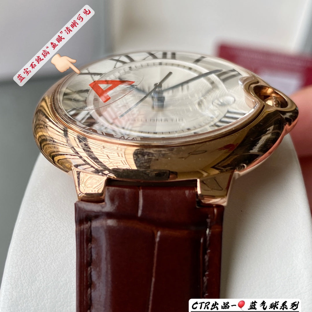 Rosegold 316L Steel - Wine Red Leather - Automatic - 42mm