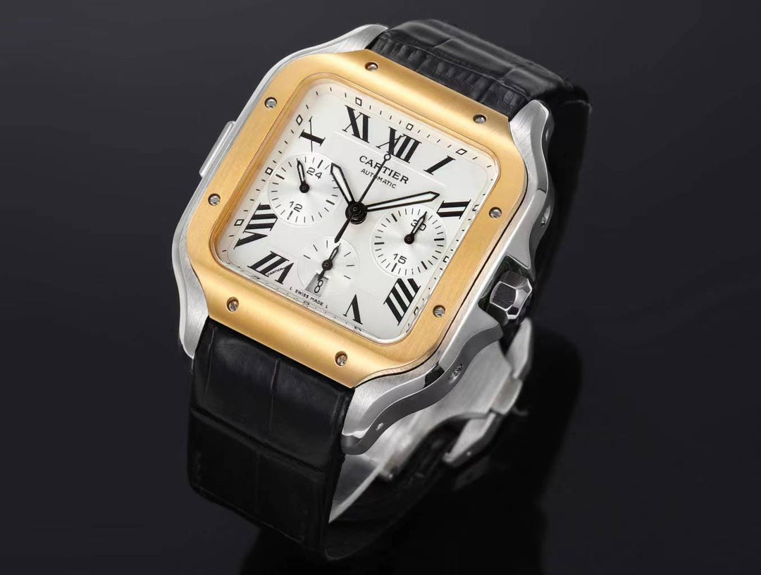 Chronograph - White Yellow 316L Steel - Black Leather - Automatic - 42mm